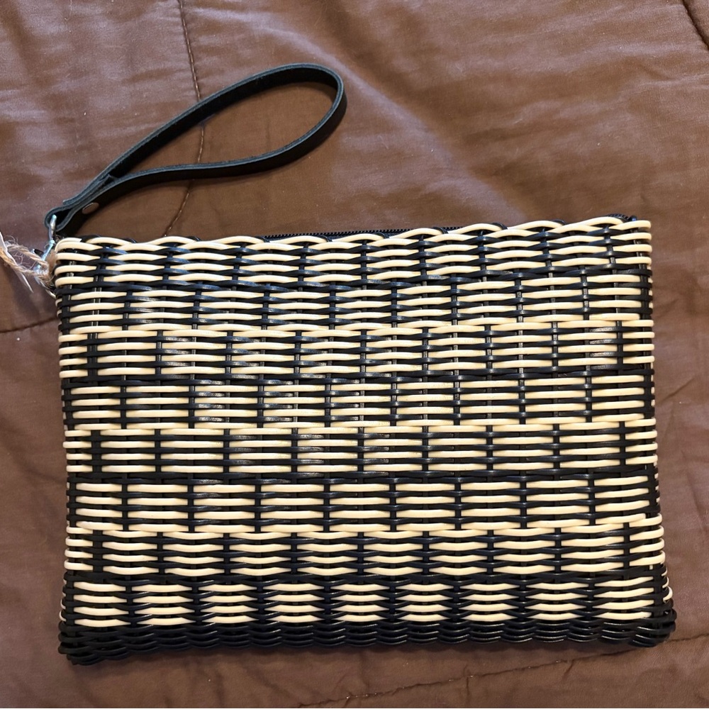 Stylish Black and Cream recycled plastic Woven Clutch
